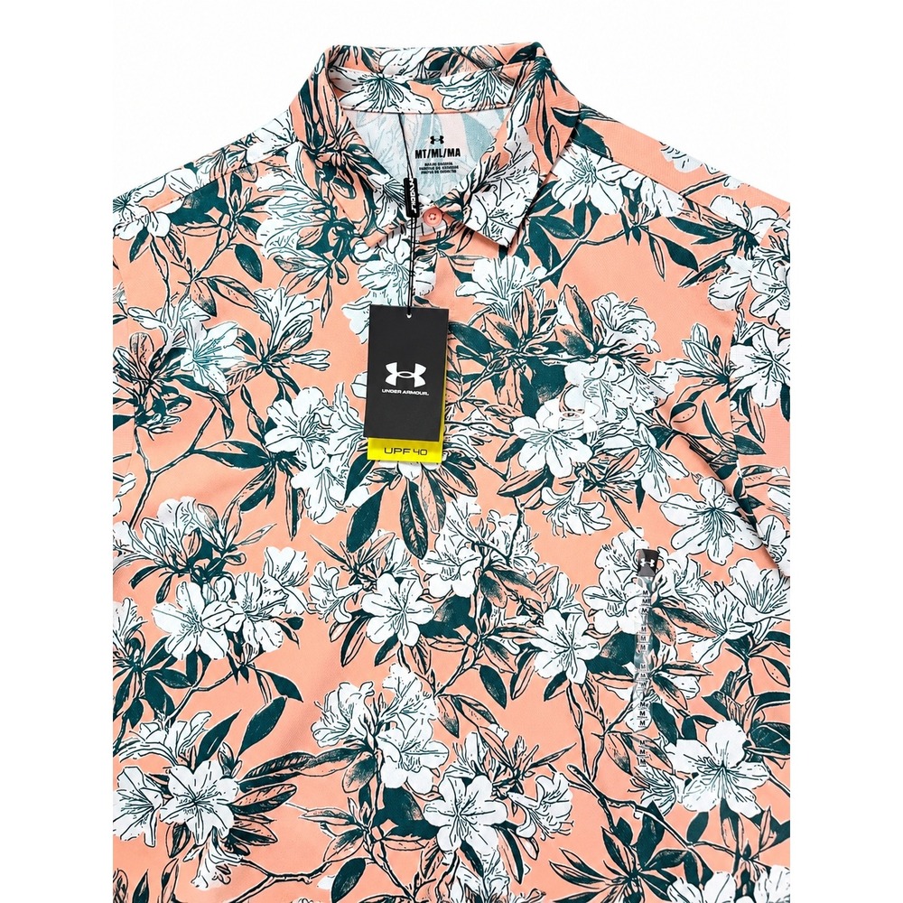 Under Armour Matchplay Printed Polo Shirt Men's MT Peach Floral Azalea UPF 40